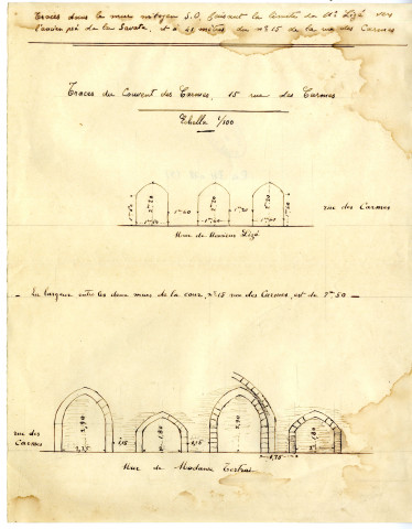 Traces du Couvent des Carmes, 15 rue des Carmes. Echelle 1/100