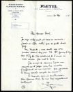 Lettre à en-tête "Pleyel, Société de pianos", signée Louis-Eugène Rochesson à Jean Huré.