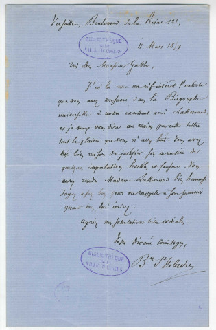 Correspondance de Jules Barthélémy-Saint-Hilaire [à Pierre-Jean David d'Angers]