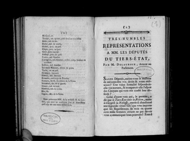 Très-humbles représentations à MM. les députés du tiers-état, par M. Delacroix