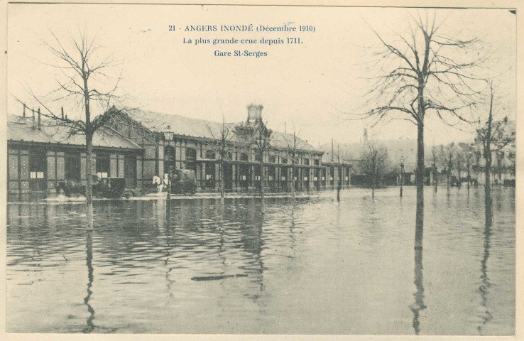 21. Angers inondé (Décembre 1910). La plus grande crue depuis 1711. Gare Saint-Serge