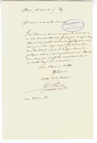 Correspondance d'A. Rivière [adressée à Gaudichaud]