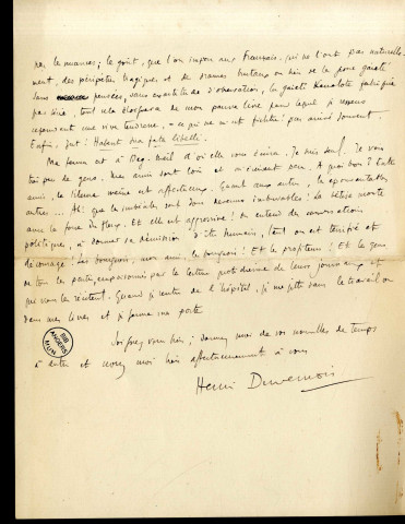 Lettres d'Henri-Simon Schwabacher, dit Henri Duvernois à Jean Huré