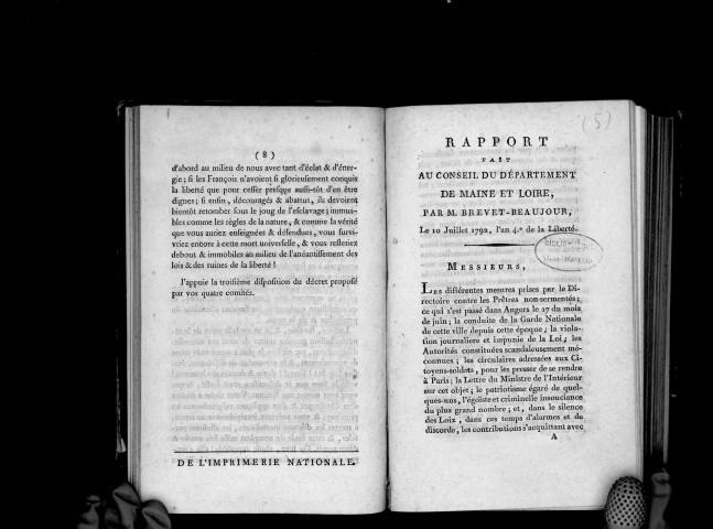 Rapport fait au conseil du département de Maine-et-Loire, par M. Brevet-Beaujour, le 10 juillet 1792