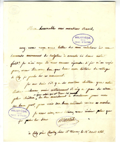 Correspondance de Monteil [à Pierre-Jean David d'Angers]