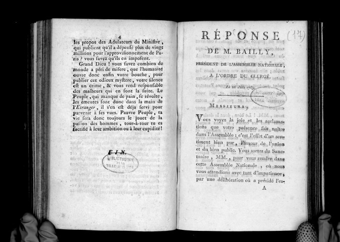 Réponse de M. Bailly, président de l'Assemblée nationale, à l'ordre du clergé, le 22 juin 1789