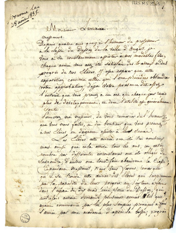 Discours de Jean-Michel Mercier, de Versailles, peintre d'histoire, aux distributions des prix de l'Ecole de dessin d'Angers dont il était directeur