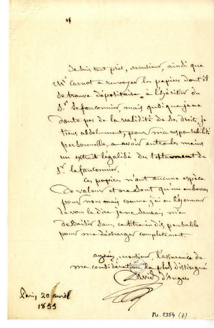 Pièce 7 - Lettre de David d'Angers