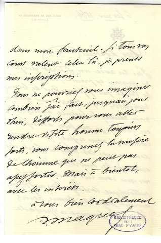 Correspondance de Maquet [au docteur ?]