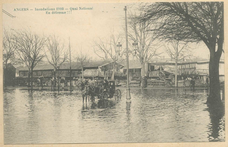 Angers. Inondations 1910. Quai national. En détresse !!!