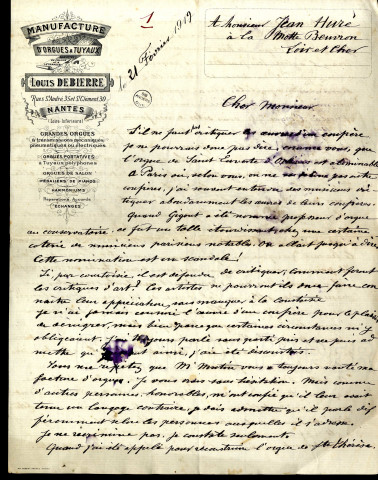 Lettres de Louis Debierre à Jean Huré
