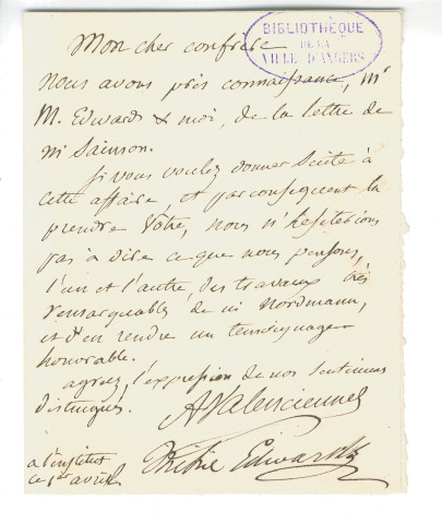 Correspondance de Valenciennes, A. et Milne-Edwards [à Gaudichaud]