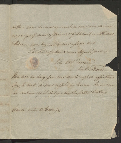 Lettres d'Emilie Maillocheau, épouse de Pierre-Jean David d'Angers, adressées à Honorine-Louise Vallée, épouse de Victor Pavie