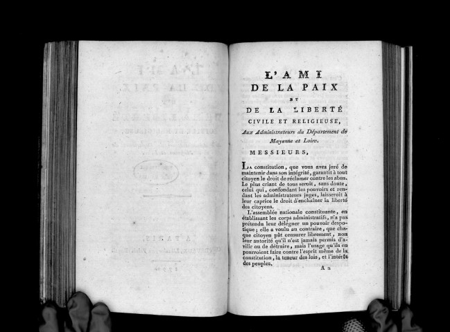 L'Ami de la paix et de la liberté civile et religieuse, aux administrateurs du département de Mayenne et Loire