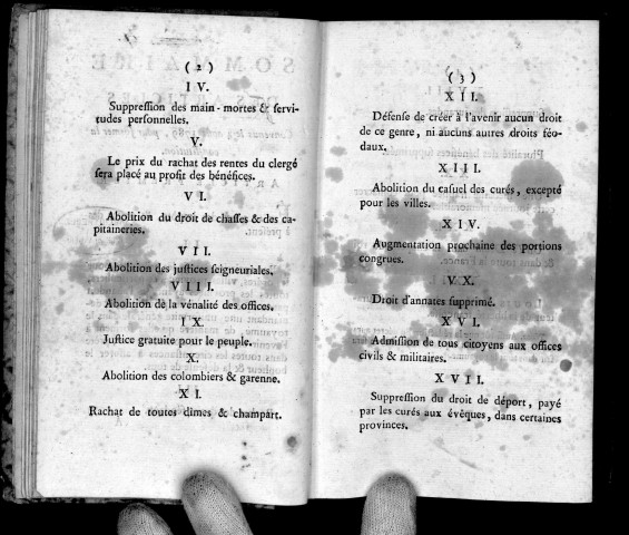 Sommaire des articles convenus le 4 août 1789, pour former la Constitution