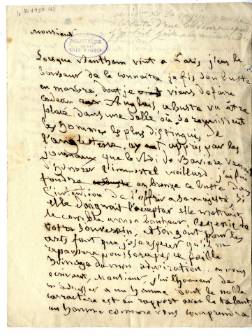 4 - Lettre à un sujet du roi de Bavière pour lui offrir son buste, en faisant mention du buste de l'Anglais Bentham