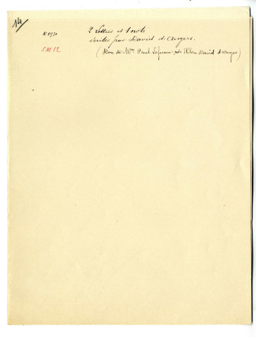 14 - 2 lettres et 1 note écrites par David d'Angers.