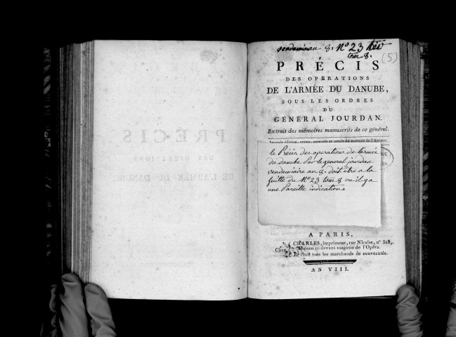 Précis des opérations de l'armée du Danube, sous les ordres du général Jourdan. Extrait des mémoires manuscrits de ce général