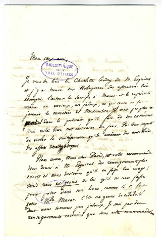 Correspondance de H. Lebas [à Pierre-Jean David d'Angers]