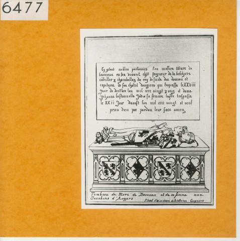 Angers : Couvent des Jacobins, tombeau (Atlas Célestin Port, planche 19, gravure)
