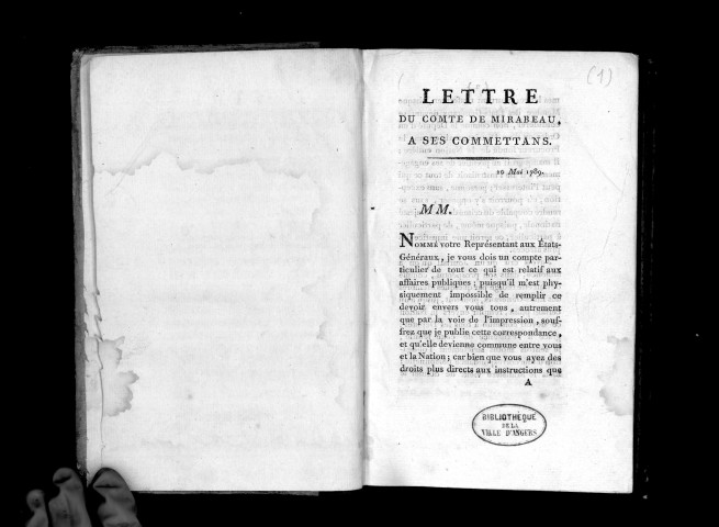 Lettre du comte de Mirabeau à ses commettants