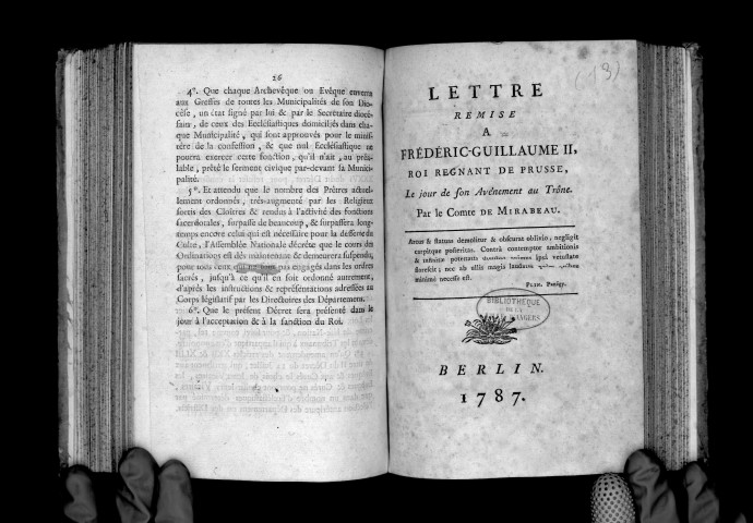 Lettre remise à Frédéric-Guillaume II, de Prusse, le jour de son avénement au trône, par le comte de Mirabeau
