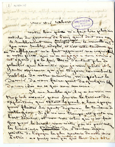 1 - Lettre à Hebert sur l'art du peintre et du sculpteur.
