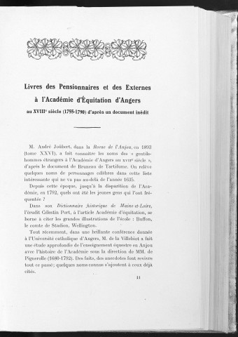 Livres des pensionnaires et des externes à l'Académie d'équitation d'Angers au XVIIIe siècle (1755-1790) d'après un document inédit