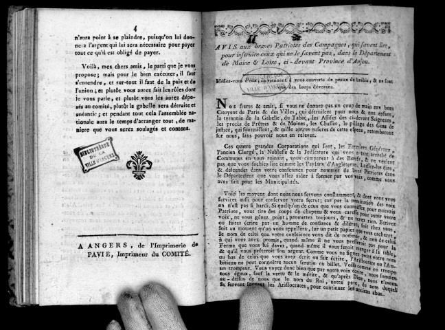 Avis aux braves patriotes des campagnes qui savent lire, pour instruire ceux qui ne le savent pas, dans le département de Maine-et-Loire, ci-devant province d'Anjou