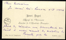 Lettre de Henri Dupré à Jean Huré
