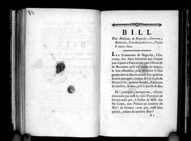 Bill des habitants de Bagnolet, Charonne et autres lieux, pour servir de suite à la pétition des six corps