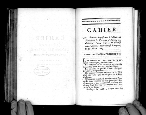 Cahier présenté à l'Assemblée générale de la province d'Anjou, par D. Daburon, prieur-curé de la Pélerinne