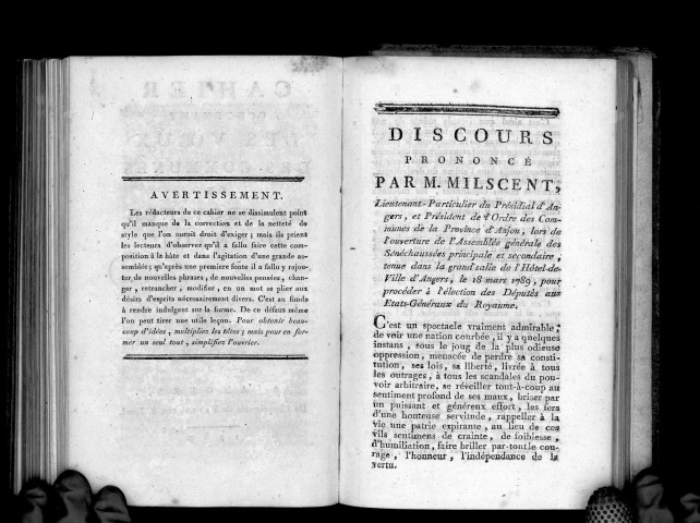 Cahier contenant les voeux des communes de la province d'Anjou