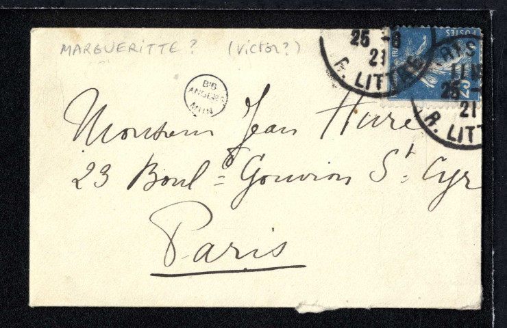 Lettre de Victor Margueritte à Jean Huré