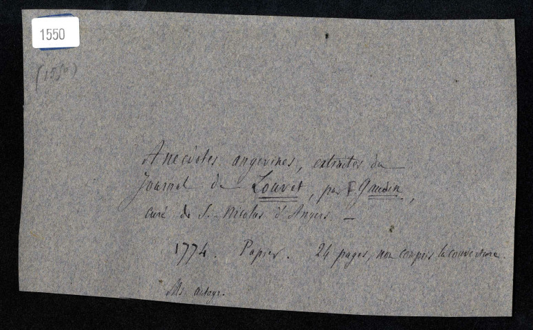 Gaudin, curé de Saint-Nicolas. Anecdotes angevines, extraites du Journal de Louvet