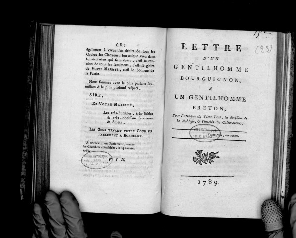Lettre d'un gentilhomme bourguignon à un gentilhomme breton sur l'attaque du tiers-état, la division de la noblesse et l'intérêt des cultivateurs