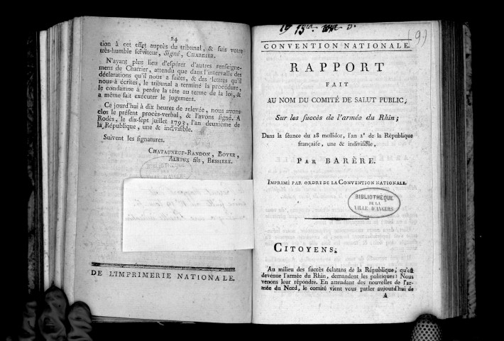 Rapport fait à la Convention par Barère, sur les succès de l'armée du Rhin, 28 messidor an II