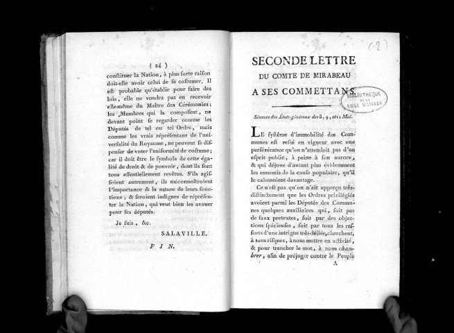 Seconde lettre du comte de Mirabeau à ses commettants. Séanees des Etats-généraux des 8, 9, et 11 mai 1789