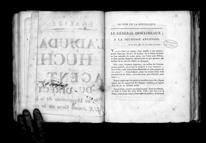 Le général Descloseaux à la jeunesse angevine (30 août 1793, 1er de la mort du tyran)