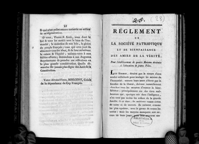 Réglement de la Société patriotique et de bienfaisance des Amis de la vérité, pour l'établissement de quatre maisons destinées à l'éducation des jeunes filles