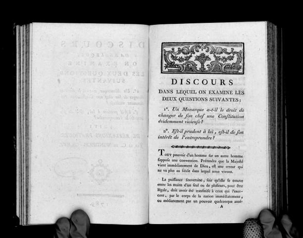 Discours dans lequel on examine les deux questions : Un monarque a-t-il le droit de changer de son chef une Constitution évidemment vicieuse ? Est-il prudent à lui, est-il dans son intérêt de l'entreprendre ?, par le C. de Windisch-Graetz