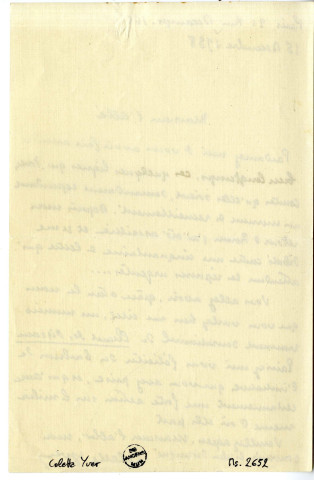 Lettre de Colette Yver