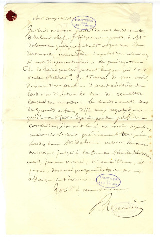 Correspondance du Dr Ménière [à Pierre-Jean David d'Angers]