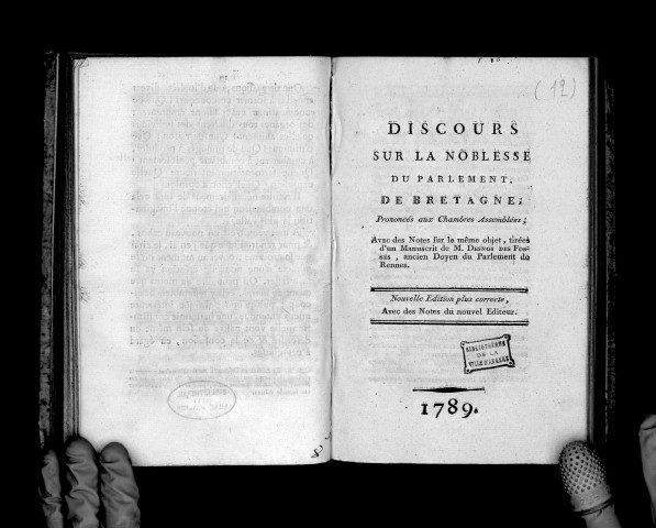 Discours sur la noblesse du Parlement de Bretagne