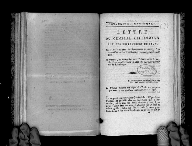 Lettre du général Kellermann aux administrateurs de Lyon