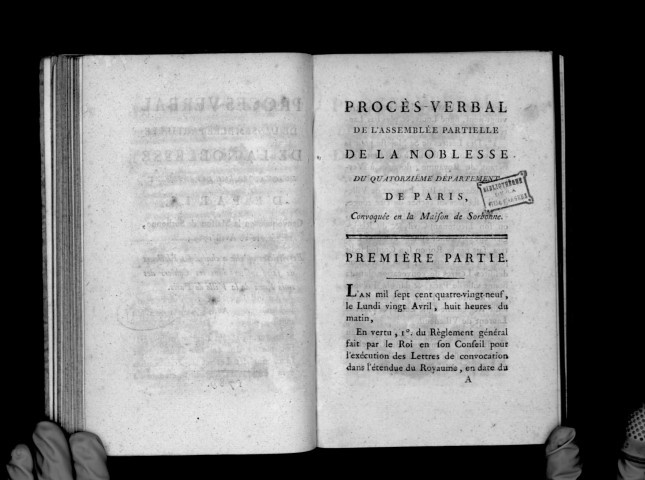 Procès-verbal de l'assemblée partielle de la noblesse du quatorzième département de Paris, 20 avril 1789