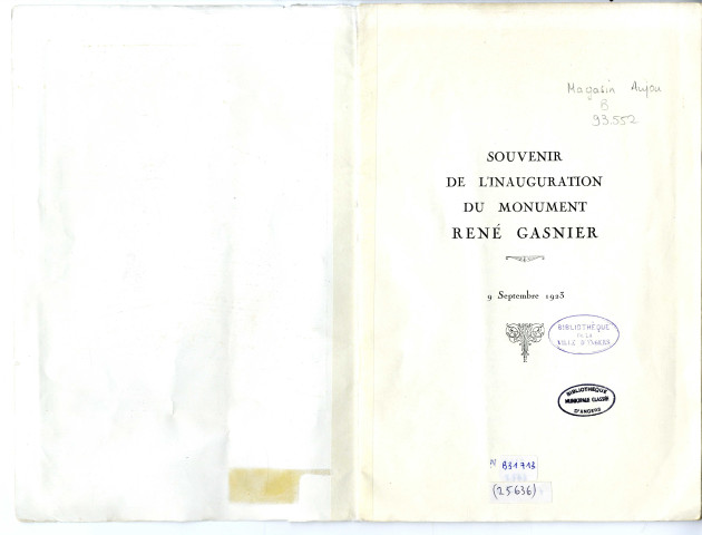 Souvenir de l'inauguration du monument René Gasnier 9 septembre 1923