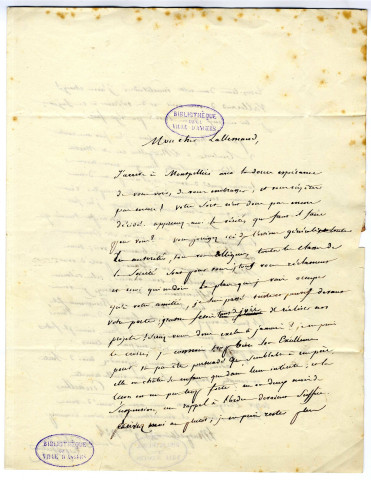 Correspondance de Cruveilhier [avec le Dr Lallemand]