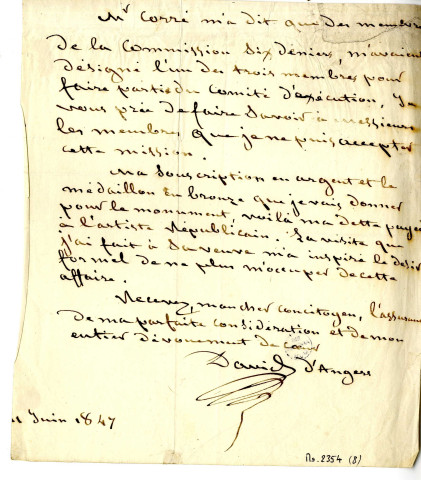 Pièce 8 - Lettre de David d'Angers