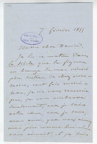 Correspondance de Emmanuel Arago [à Pierre-Jean David d'Angers]